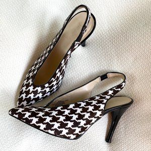 Worn Once Sz 8.5 Sexy Houndstooth Cow Hair Nine West Heels Slingbacks Sandals